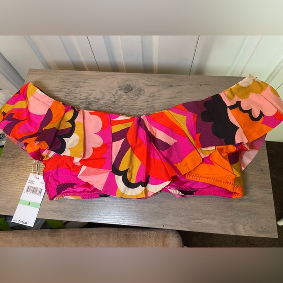 Trina Turk Bandeau Fan Faire Bikini Top Size 8 Ruffle Multicolor Strapless NWT - Picture 3 of 7